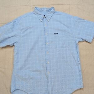 Chaps Ralph Lauren Shirt Men XL Blue Plaid Short Sleeve Button Down Easy Care